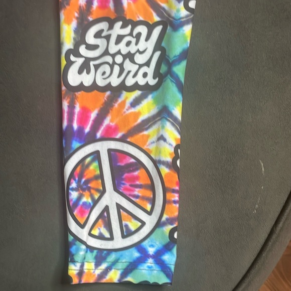 Peace and Stay Weird Leggings Hippie Elastic High Waist Colorful Pants - Picture 2 of 5